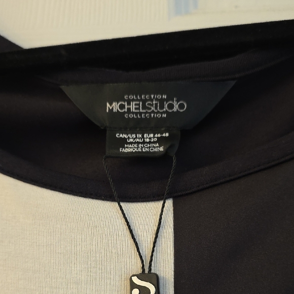 Michel Studio Black, White, and Blue Short Sleeve Top - Picture 2 of 5